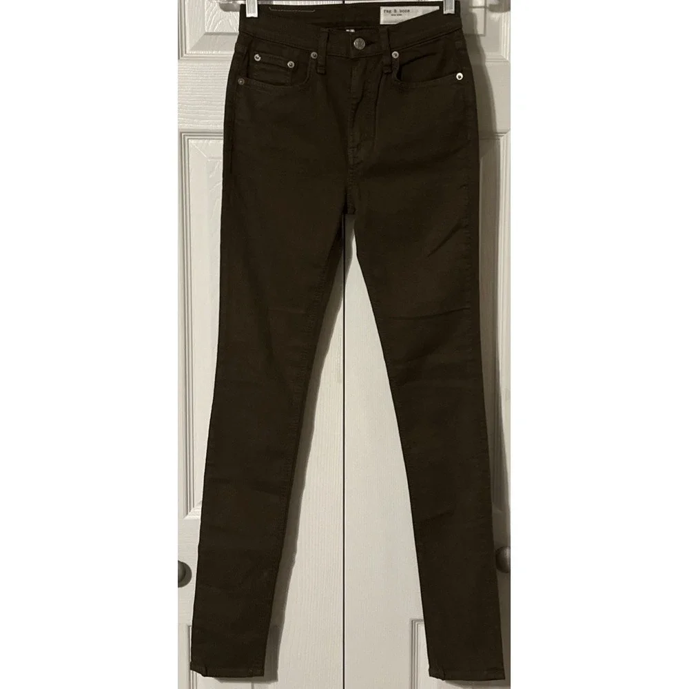 Rag & Bone Women's High Rise Skinny Dark Olive USA Made Jeans SZ 24x30, NWT $195